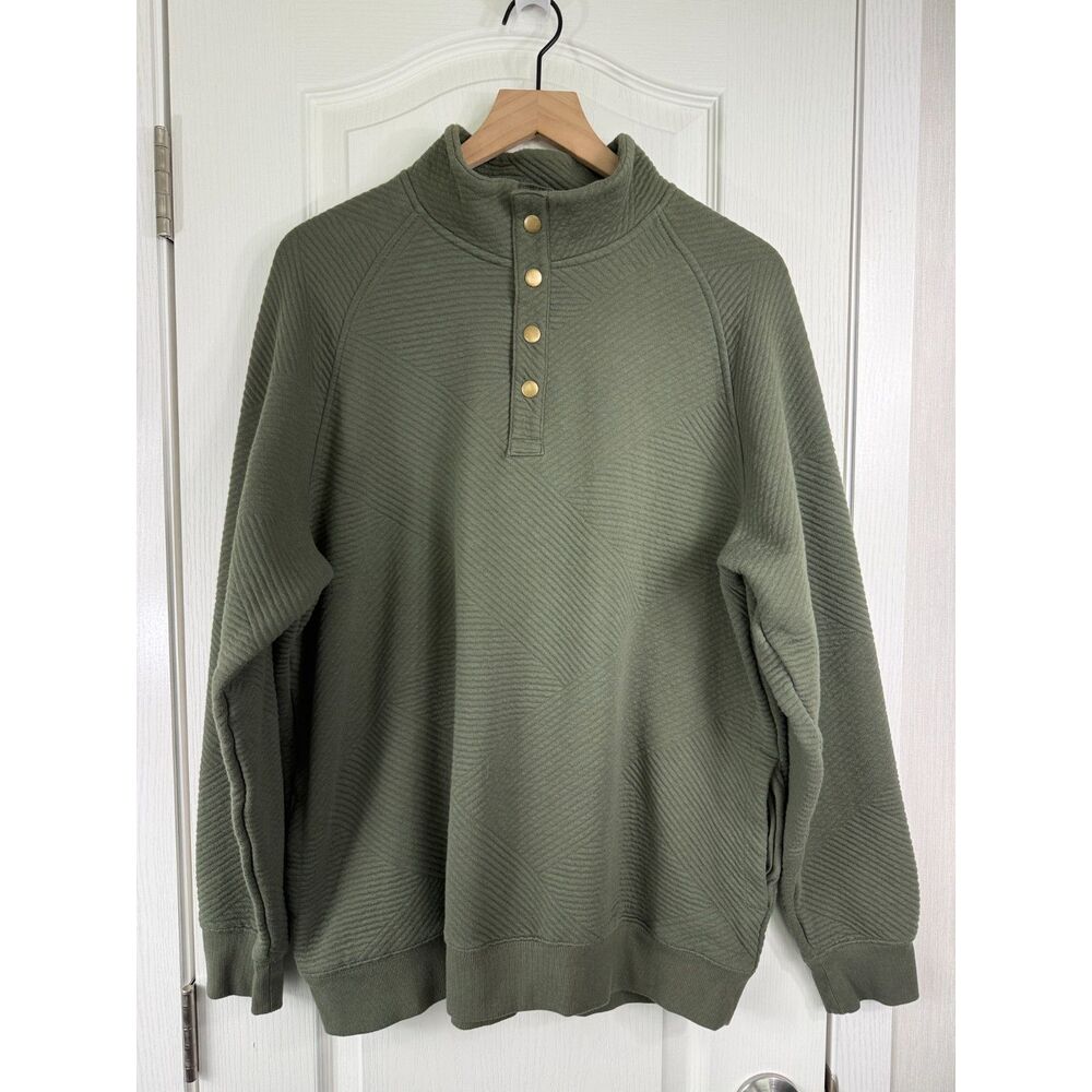 Goodfellow & Co Men's Large Olive Green Quilted Henley Pullover Sweatshirt